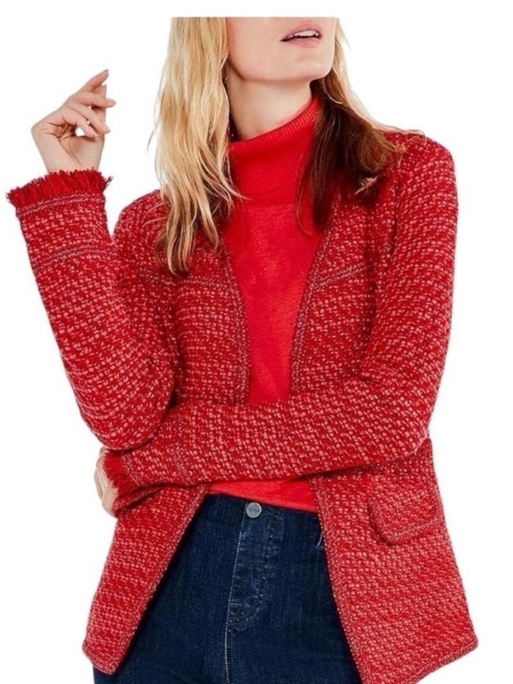 NIC+ZOE Knit Fringe Up Tempo Jacket Blazer Medium NWOT